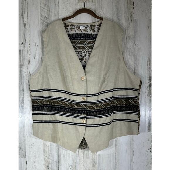 Justin B Jones Womens Vest Size 3X Beige Black Multi Southwest Tribal Aztec READ - Picture 1 of 7